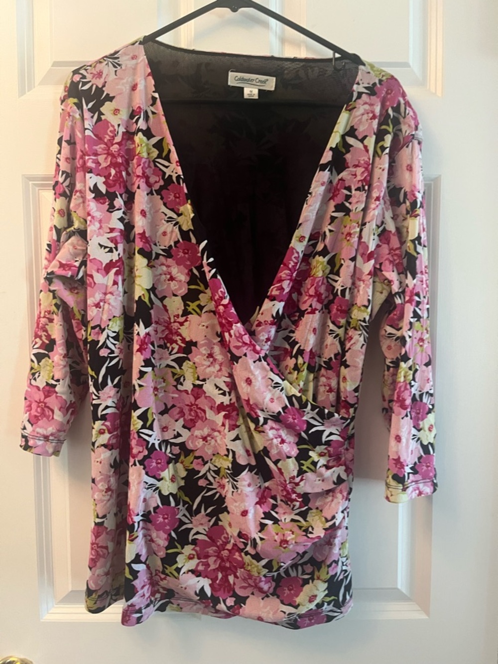 Coldwater Creek Pink Floral Surplice wrap blouse